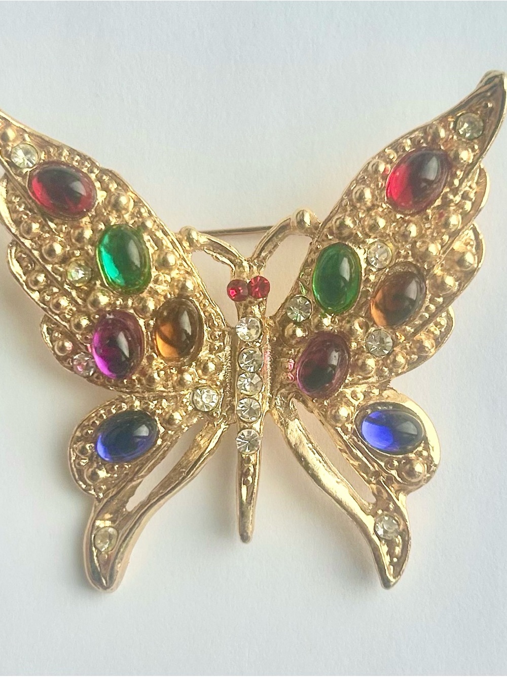 Gold-Tone Multicolor Gem Butterfly Brooch